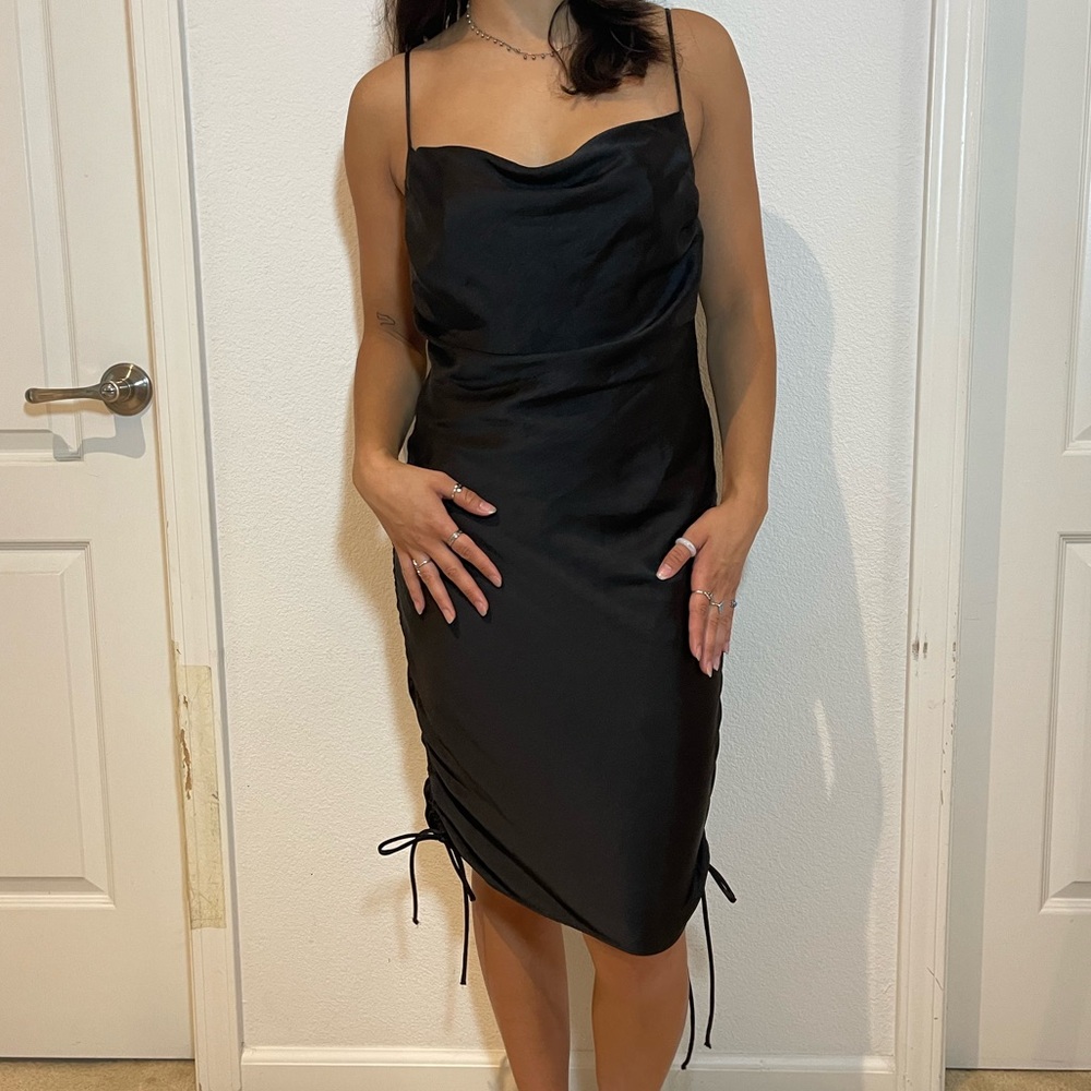 Zara Black Satin Spaghetti Strap Dress